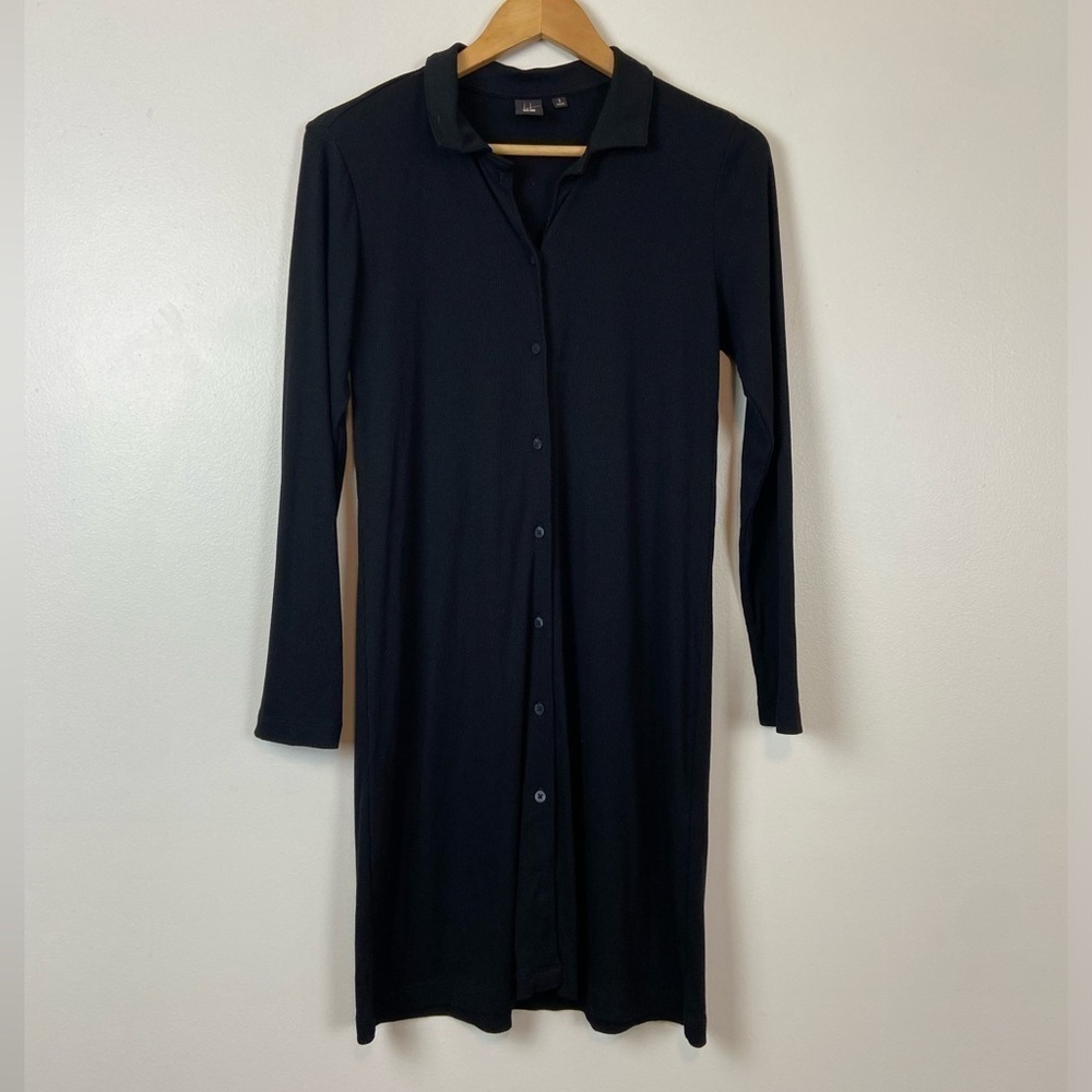 UNIQLO X HANA TAJIMA BUTTON FRONT RIBBEN LONG SLEEVE SHIRT DRESS